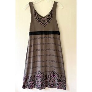 Athleta Santorini Brown Tank Midi Dress V‎ Neck Waist Tie Built in Bra, Size S